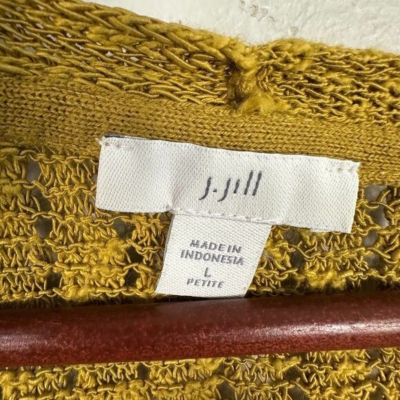 J. Jill Open Knit V-Neck Tunic 3/4 Sleeve Sweater Yellow Womens Large Petite - Picture 3 of 5